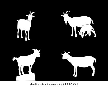 Goat silhouettes in black background. goat silhouette isolated.