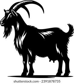 Goat Silhouettes, Cute Goat Vector Black Illustration