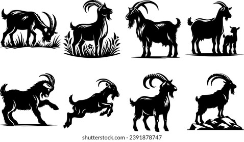 Ziegensilhouettes, Cute-Goat-Vektorgrafik