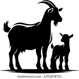 Goat Silhouettes, Cute Goat Vector Black Illustration