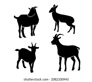 goat silhouettes set, goat silhouettes collections, goat illustration, animals silhouette, mammals