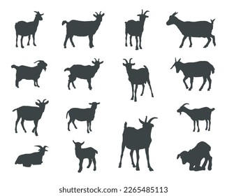 Goat silhouettes, Goat silhouette set, Goat vector 
