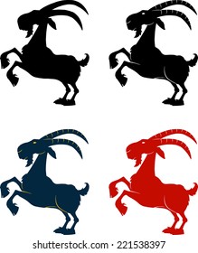 Goat Silhouettes Vector Illustration Isolated On White Background. Vector Collection Set