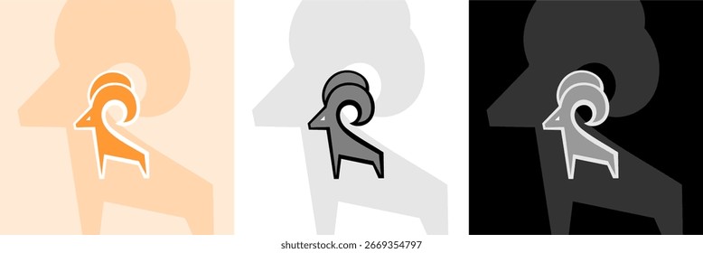 Ziege einfaches Vektorlogo mit silhouettenem Hintergrund