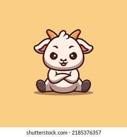 Goat Sitting Angry Cute Creative Kawaii Cartoon Mascot Logo