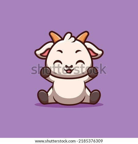 Goat Sitting Excited Cute Creative Kawaii Cartoon Mascot Logo
