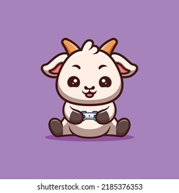 Goat Sitting Gaming Cute Creative Kawaii Cartoon Mascot Logo