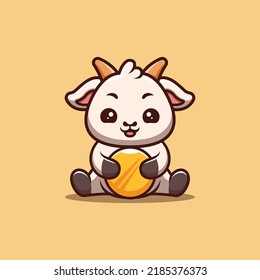 Goat Sitting Gold Coin Cute Creative Kawaii Cartoon Mascot Logo