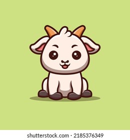 Goat Sitting Happy Cute Creative Kawaii Cartoon Mascot Logo