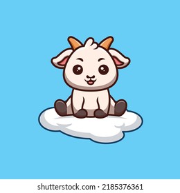 Goat Sitting On Cloud Cute Creative Kawaii Cartoon Mascot Logo