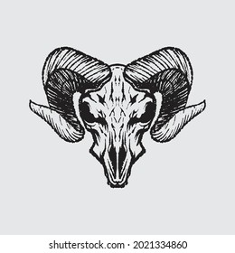 Goat skeleton drawing. Creative illustration.
