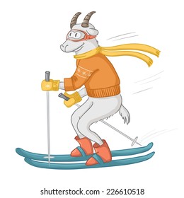 goat skiing. isolated object. Vector illustration. symbol 2015