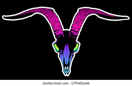 goat skull in a bright multicolored palette