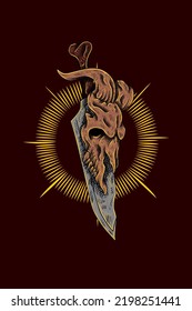 Goat Skull Dagger Vector Illustration