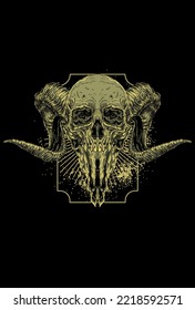 Goat skull and skull with frame light illustration