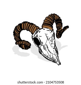Goat skull hand drawing. Goat head skeleton. Vector illustration