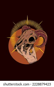 Goat skull with hand vector illustration