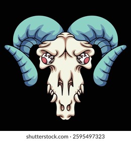 goat skull head in cartoon illustration style