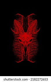 Goat skull with human skeleton artwork illustration