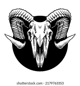 goat skull illustration black and white