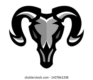 Goat skull, Mascot logo, Sticker design, Vector illustration