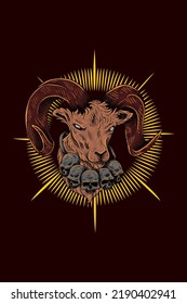 Goat and skull necklace vector illustration