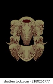 Goat and goat skull with ornament artwork illustration