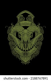 Goat skull with ornament and baby artwork illustration