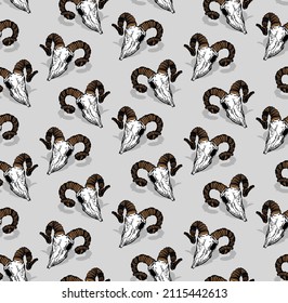 Goat skull pattern seamless. Goat head skeleton hand drawing background. Vector texture