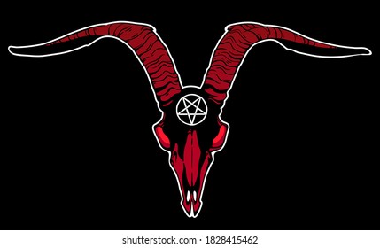 Goat skull with pentagram on its forehead on a black background