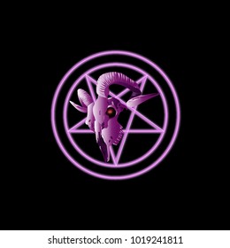 Goat Skull pentagram symbol Modern Style on a black background