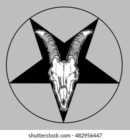 goat skull vector illustration. occult symbol. goat devilish magical symbol and star in a circle.