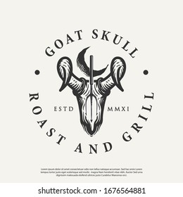 goat skull vector logo hand drawn style