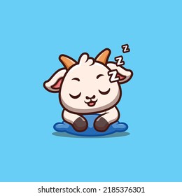 Goat Sleepy Cute Creative Kawaii Cartoon Mascot Logo