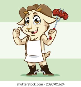 goat stand mascot design burns steak