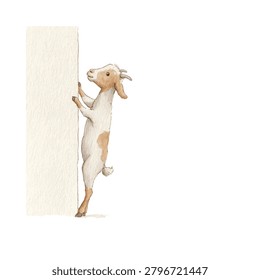 Goat standing curiously on hind legs