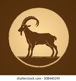 Goat standing designed on golden circle background graphic vector.