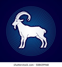 Goat standing designed on line circle background graphic vector.