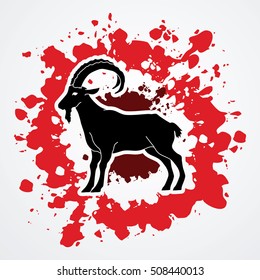 Goat standing designed on splatter blood background graphic vector.