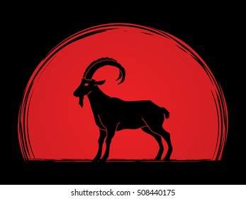 Goat standing designed on sunrise background graphic vector.