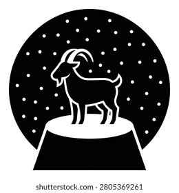 Goat standing on mountain peak in snow storm weather illustration icon