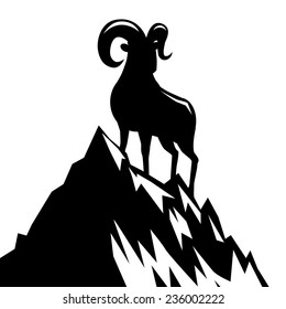 Goat standing on mountain silhouette 2015 Chinese New Year EPS 10 vector stock illustration