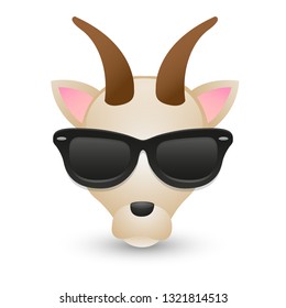Goat with Sunglasses. A Farm Animal Emoji. A Illustration Face 3d Color.