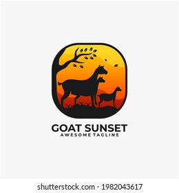 Goat sunset logo design vector illustration
