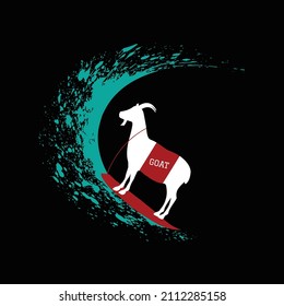 Goat Surfing T Shirt Design And Vector Illustration. 