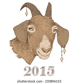 Goat, the symbol of 2015. Hand drawn illustration in sketch style. 