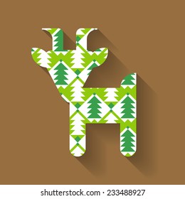 Goat, symbol of 2015 on the Chinese calendar. Silhouette decorated with green trees pattern. Vector element for New Year greeting card.