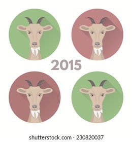 goat as a symbol of the coming 2015 set round vector colored icons