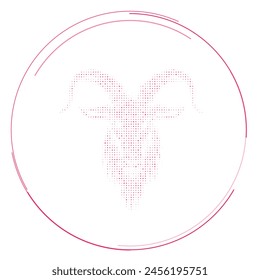 The goat symbol filled with pink dots. Pointillism style. Vector illustration on white background