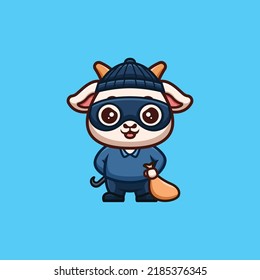 Goat Thief Cute Creative Kawaii Cartoon Mascot Logo